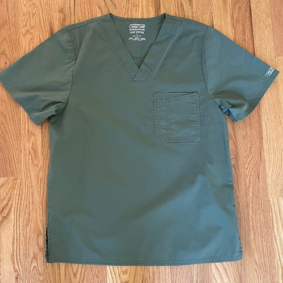 Cherokee Other - Core Stretch by Cherokee Workwear Men’s V-Neck Solid Scrub Top Sz XS Olive 4743